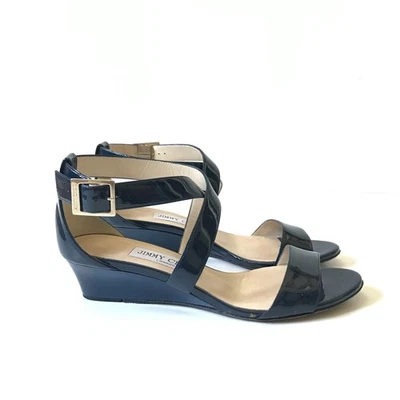 Sandalias de cuña Jimmy Choo Chiara para mujer 36,5 6,5 azul marino charol hebilla Foto 1 de 4