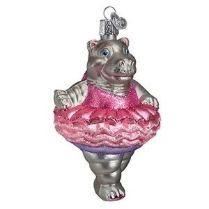 Old World Christmas Twinkle Toes Ballerina Hippo Glass Ornament 12125 FREE BOX - Picture 1 of 8
