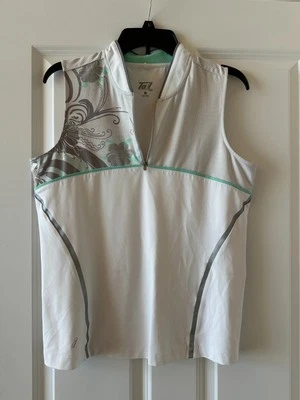 Tail Tech Womens Golf Tank top Size L White Gray Floral Sleeveless Zip EUC - Image 1 of 4