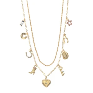 Collar con dije de boda nupcial occidental tono dorado bota herradura Wishbone corazón - Imagen 1 de 5