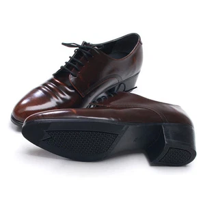 Para hombre puntada trasera puntera redonda arrugas cuero negro con cordones tacones altos oxfords - Imagen 1 de 6