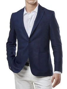 Herren Leinenjacke dunkelblau tailliert 100% Made in Italy elegant XS bis 4XL - Bild 1 von 3