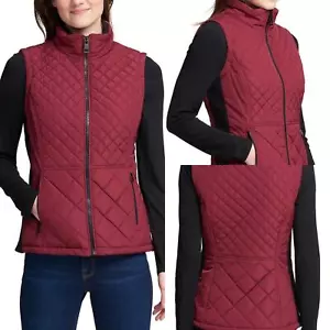 Andrew Marc Women's Quilted Insulated Full Zip Vest Burgundy Black Medium - Picture 1 of 9