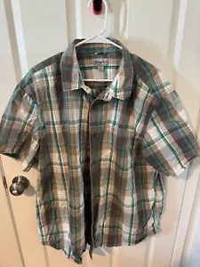 Carhartt Shirt Mens 2XL Green Grey White Plaid Cotton Relaxed Fit Short Sleeve - Picture 1 of 3