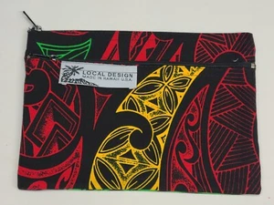 Hawaii Print Kosmetik Make-up Tasche Tasche schwarz, rot, grün, gelb Tribal Print - Bild 1 von 6