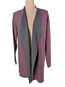 Eileen Fisher Silk Cascading Front Cardigan Burgundy Black Open Front Small - Picture 1 of 8
