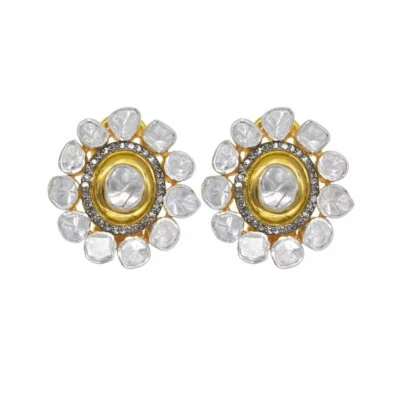 Pendiente de plata esterlina 925 corte rosa pavé de diamantes Polki Stud Pendiente Foto 1 de 4