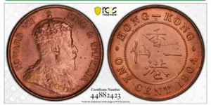 1904 HONG KONG ONE CENT PCGS UNC - Picture 1 of 2
