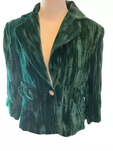 Giacca vintage Anne Carson donna taglia L verde velluto schiacciato foderato fiocco tasca - Foto 1 di 18
