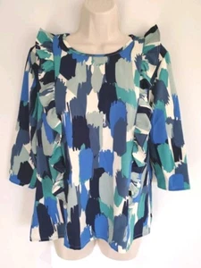 Top Michelle McDowell Wandering Roads Azul Masón Volantes Delanteros Mangas 3/4 Talla M - Imagen 1 de 3