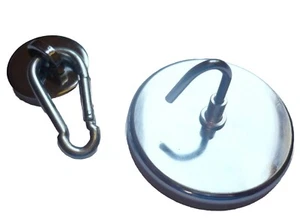 Neodymium Round Magnet with Carabiner Hook Carabiner Eyelet Pot Magnet - Picture 1 of 6