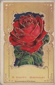 Big Red Rose A Happy Birthday 1912 Postcard 6383d2 MR ALE - Picture 1 of 7