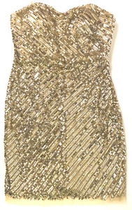 ADRIANNA PAPELL EVENING Sz 6 Champagne Gold Sequin Strapless Party Dress Sheath - Picture 1 of 10