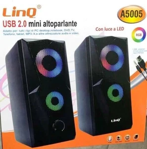 Casse Altoparlanti Stereo Usb 2.0 Con Luci Led Pc Dvd Tv Mp3 Tablet Linq A5005 - Afbeelding 1 van 1