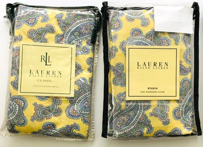 Ralph Lauren 2 PAISLEY SHAMS estándar ~ ESTUDIO amarillo pálido azul ~ NUEVO Foto 1 de 4