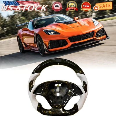 LED Forged Carbon Fiber Steering Wheel For Chevrolet Corvette C7 2014-2019 Black Foto 1 de 4