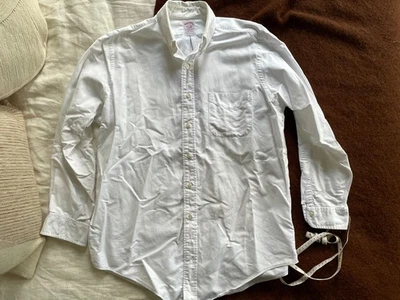 Camisa de Colección Brooks Brothers Blanco Sólido Tela Oxford Abotonada OCBD, Talla 16/33 Foto 1 de 4