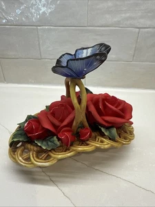 Basket of Red Roses with Blue Butterfly Classic Treasures Porcelain Collectable - Picture 1 of 12