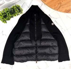 Moncler Womens Puffer Nylon Panelling Wool Zip Cardigan Black Size S - Picture 1 of 10