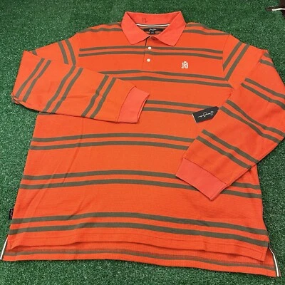 Camisa Polo Vintage Sean John Para Hombre 3XL Naranja Verde Rayas Manga Larga Y2K Nueva Foto 1 de 4