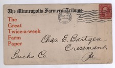 1909 Minneapolis Farmers Tribune GREAT TWICE A WEEK FARM PAPER Advertising Cover