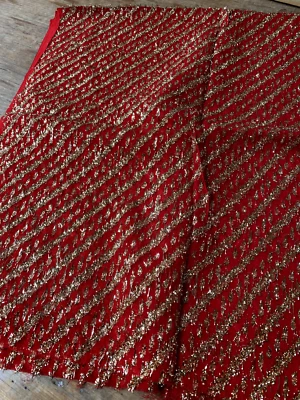 VintageRed & Gold Textured Fabric Piece  1.86 M long  x 101 cm wide - Image 1 of 4