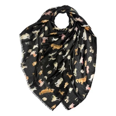 Furever Gifts Ladies Mixed Dog Breed Large Scarf Wrap Cotton Blend 90cm x 30cm - Image 1 of 4