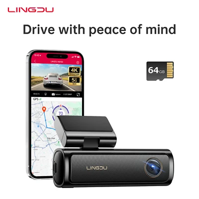 LINGDU 4K Dash Cam 5GHz WiFi GPS 24H Parking ADAS Night Vision Dash Camera 64GB SD Card