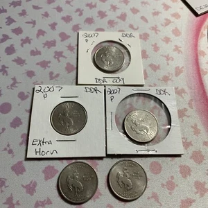 2007 P Wyoming State Quarter 25c Variety Error DDR Extra Horn **5 Coin Set** - Picture 1 of 11