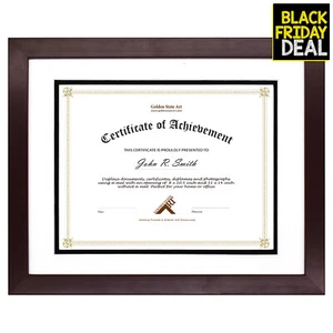 11x14 Photo Wood Frame for 8.5x11 Document & Certificates Double Mat, Mahogany - Picture 1 of 7
