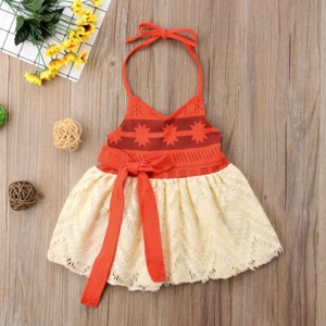 NUOVO Costume Halloween Principessa Moana Bambina Rosso Halter Vestito - Foto 1 di 6