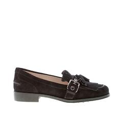 TOD'S women shoes Black suede loafer with a maxi fringe tassels and buckle
