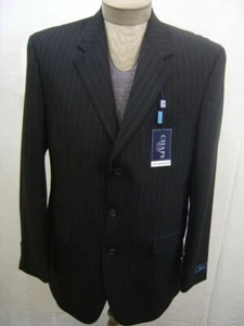 Chaqueta Blazer Chaps Para Hombres 100% Lana Deportiva 3 Botones Abrigo Negro Rayas 42L $220 - Imagen 1 de 12
