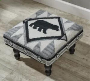 TRIBAL BLACK BEAR HOOKED DECORATIVE STOOL By PARK DESIGNS - Picture 1 of 4