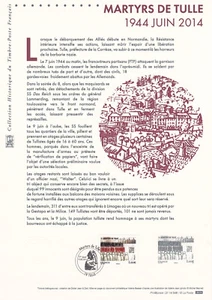 Document Philatélique 1er Jour : 48 2014 - Martyrs de Tulle Juin 1944 - Imagen 1 de 1