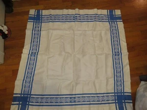 Vtg Damask Tablecloth Blue Floral Edge Trim Heavy Cotton Cutwork Hem 1950s Vtg - Picture 1 of 4