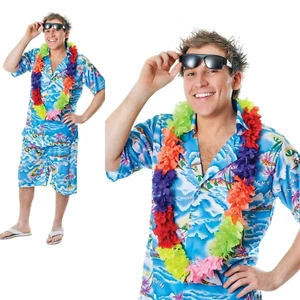Adults Hawaiian Mans Costume Hawaii Tropical Beach Magnum Fancy Dress - Bild 1 von 1