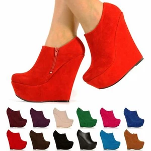 BOTAS DE GAMUZA AL TOBILLO CON CUÑA PLATAFORMA DE ALTA MODA ZAPATOS NUEVOS TALLA 3 4 5 6 7 8 TINA X1 - Imagen 1 de 13