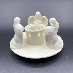 Vtg 3 Praying Angels Circle Votive Tea Light Candle Holder Wings Ceramic Bisque - Picture 1 of 11
