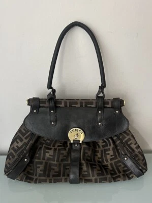 DEFECTUOSO Fendi Tobacco Zucca Lona Y Cuero Bolso Cartera G3D Foto 1 de 4