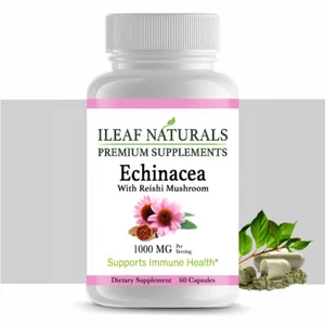 iLeafNaturals Echinacea - mit Reishi Pilz 1000 mg - 60 Veggie Kapseln - Bild 1 von 7