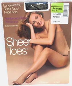JC Penny Pantyhose Navy Reinforced Panty Sheer Toes Nude Heel Average NIP Vtg - Picture 1 of 4