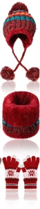 Conjunto de gorro de invierno, bufanda circular y guantes con pantalla táctil - rojo - Imagen 1 de 2