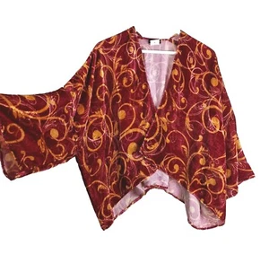 Abraham & Thakore Silk Velvet Floral Scroll Kimono Art Deco Jacket OneSize Boho - Picture 1 of 24