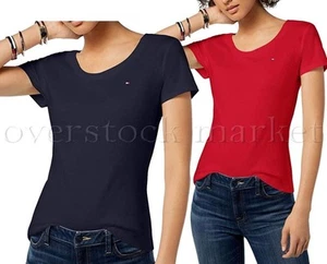 NEW! WOMEN'S TOMMY HILFIGER BASIC LOGO T-SHIRT! TOMMY HILFIGER LOGO TEE! VARIETY - Picture 1 of 4