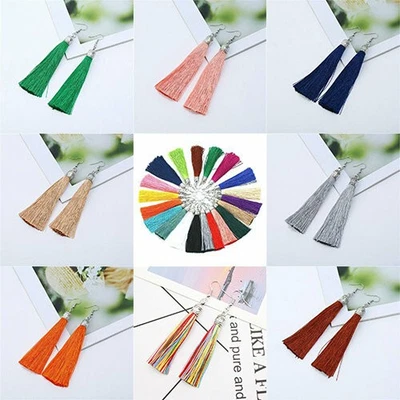 Earrings Trendy Long Tassel Tassle Fringe Dangle Long Drop 18 Colours Fashion - Image 1 of 4