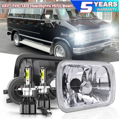 2X 7x6"inch Rectange LED Headlight For Chevrolet G10 G20 G30 1978-1995 Cargo Van - Image 1 of 4