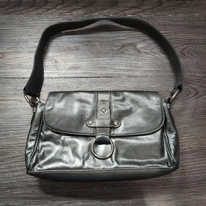 Wilsons Leder Schultertasche Damen kleine Handtasche Metallic Gunmetal Ringdetail - Bild 1 von 6