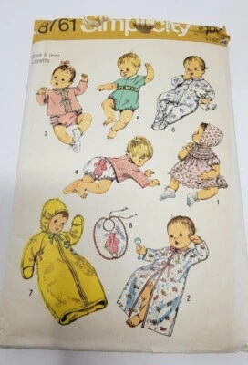 Vtg Simplicity 8761 Baby Infant Layette Sew Pattern Sz 6 mos 13-18 lbs Pattern - Image 1 of 3