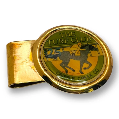 Vintage Golf Money Clip - Turf Club Cripple Creek Colorado - Gold Tone Cover